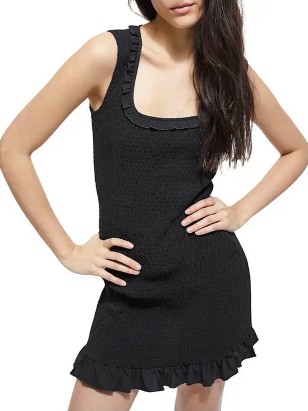 NWT The Kooples Glow Ruffled Smocked Black Sleeveless Scoop Neck Dress Small